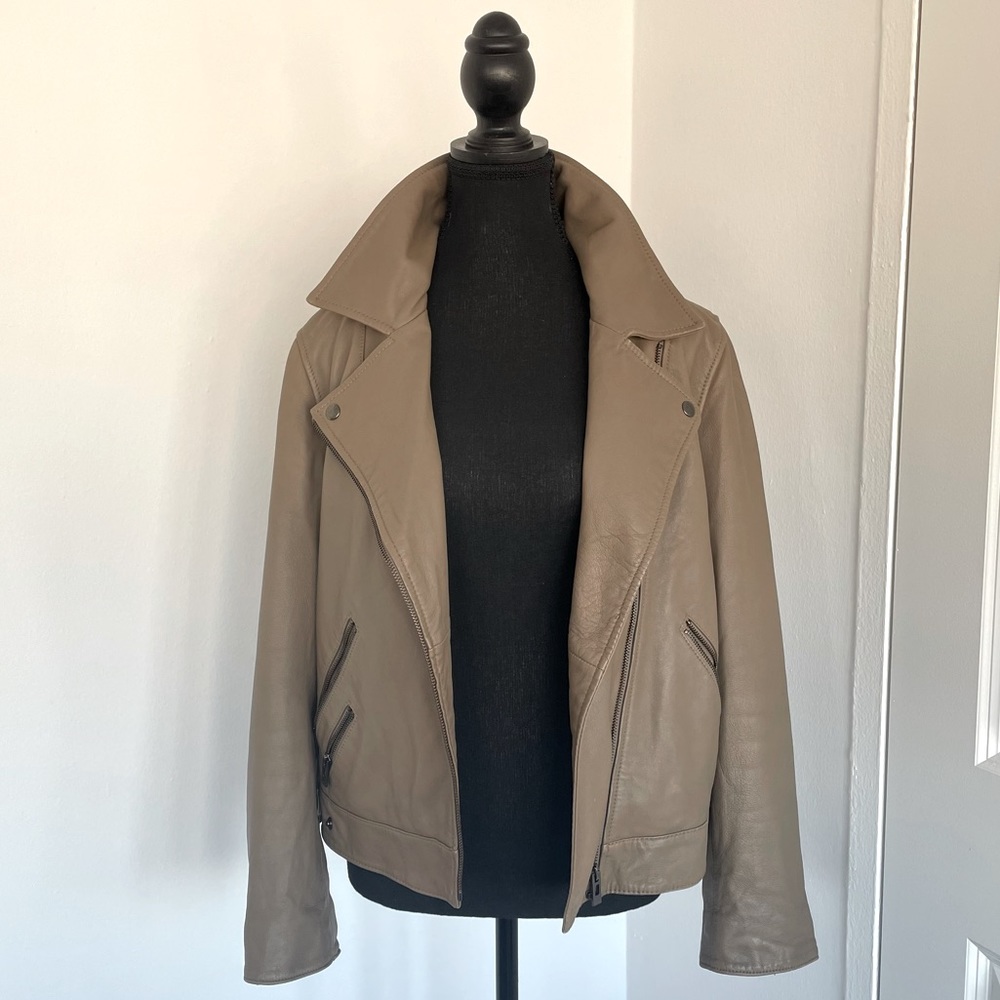 ESPRIT Faux Leather Moto Jacket - Warm Gray/Taupe/Tan